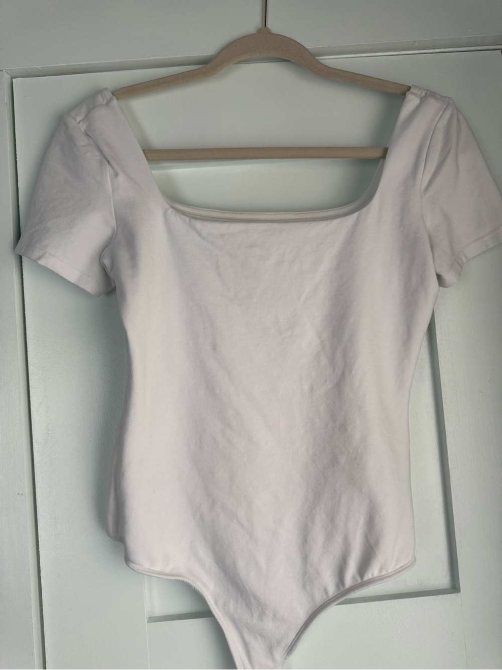 Express White Square-Neck Short Sleeve Bodysuit